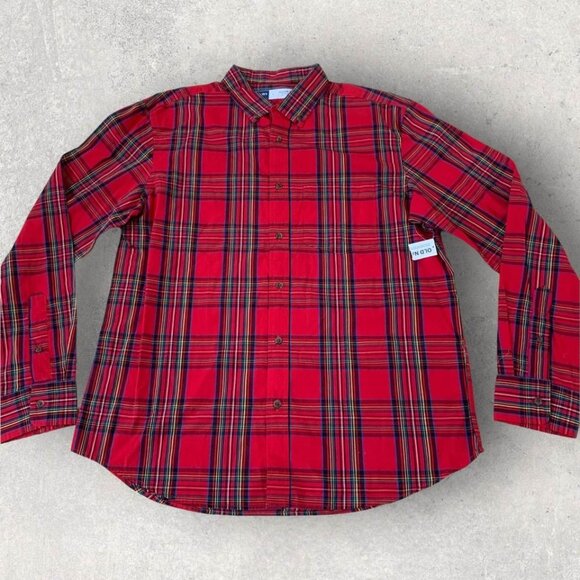 Old Navy Everyday Shirt Men’s Size Large Red Plaid Button Down Regular Fit Flex - Picture 1 of 5
